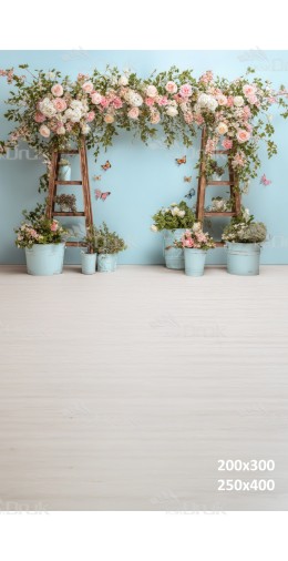 Tło fotograficzne „Pastelowa kwiatowa brama z motylami” | E650